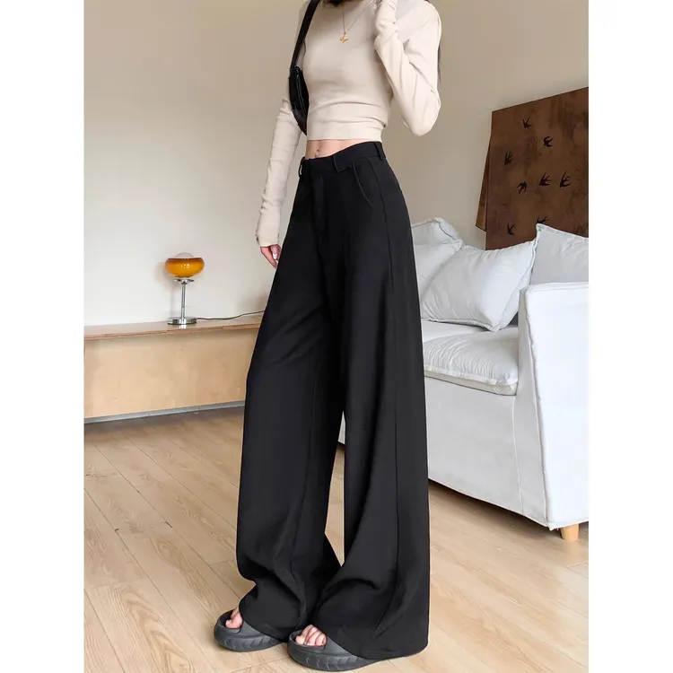 黑色阔腿裤女2025新款春秋季微喇裤子休闲直筒高腰高级垂感西装裤
