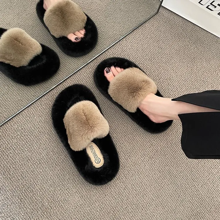 网红毛毛拖鞋女外穿秋冬时尚孕妇懒人办公室内厚底高级感毛绒棉拖