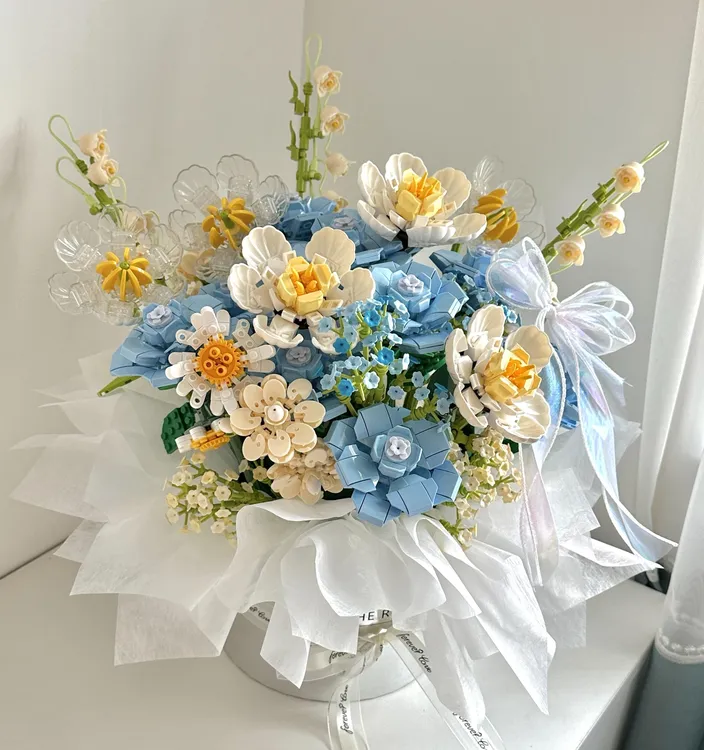 永生花束积木花朵仿真花高级感客厅摆件手捧花送女生闺蜜新年礼物