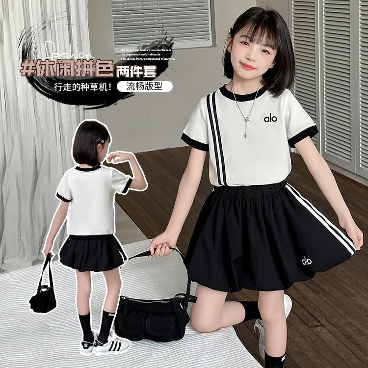 【现货】女童运动装两件套2025新款短袖花苞裙夏季套装CSC2321