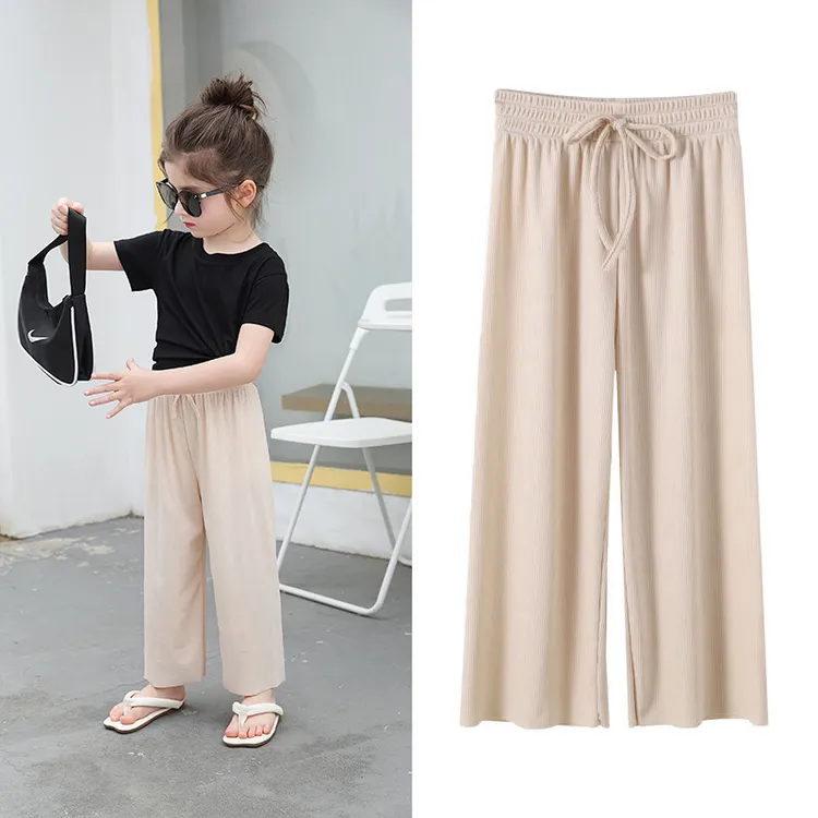 女童防蚊裤2025新夏季薄款儿童裤子中大童宽松休闲冰丝九分阔腿裤