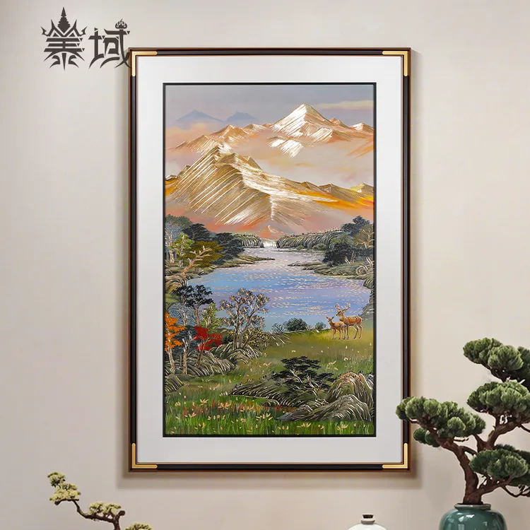 泰域《金山聚宝盆》铜雕画 玄关过道墙面装饰画 书房餐厅挂画B2-952