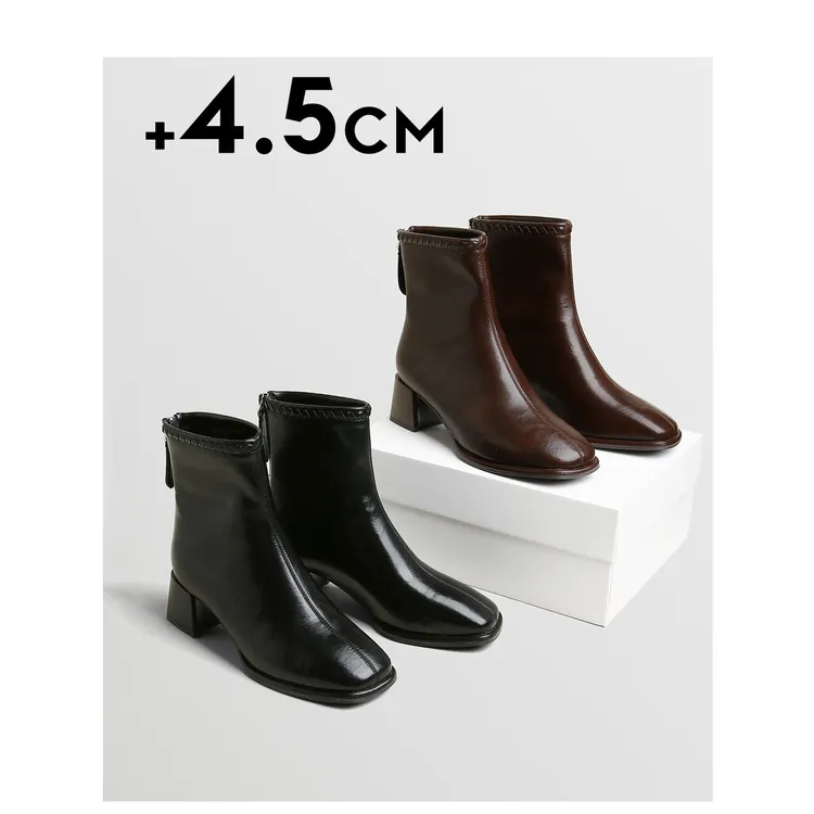 TOUCH MISS弹力靴女新款编织加绒粗高跟时装靴通勤显瘦短靴瘦瘦靴