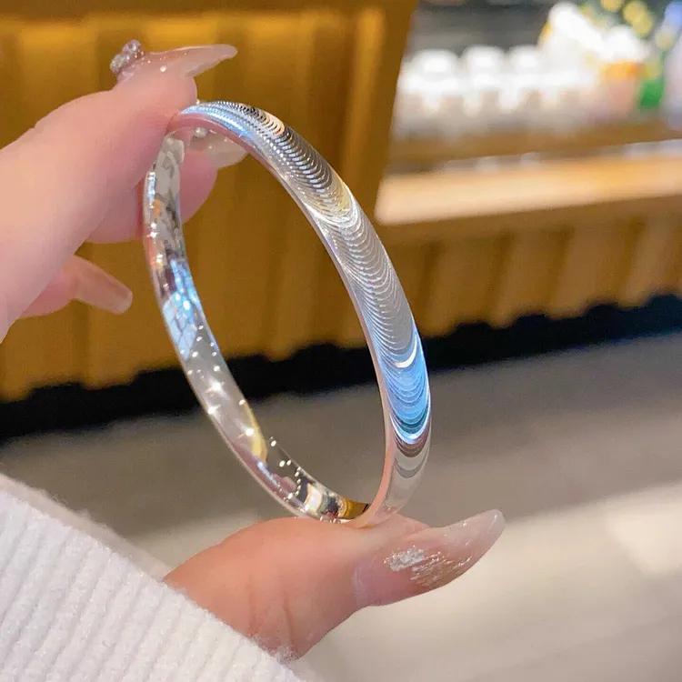 足银手镯 猫眼拉丝纯银手镯实心足银999手镯气质百搭七夕送女友