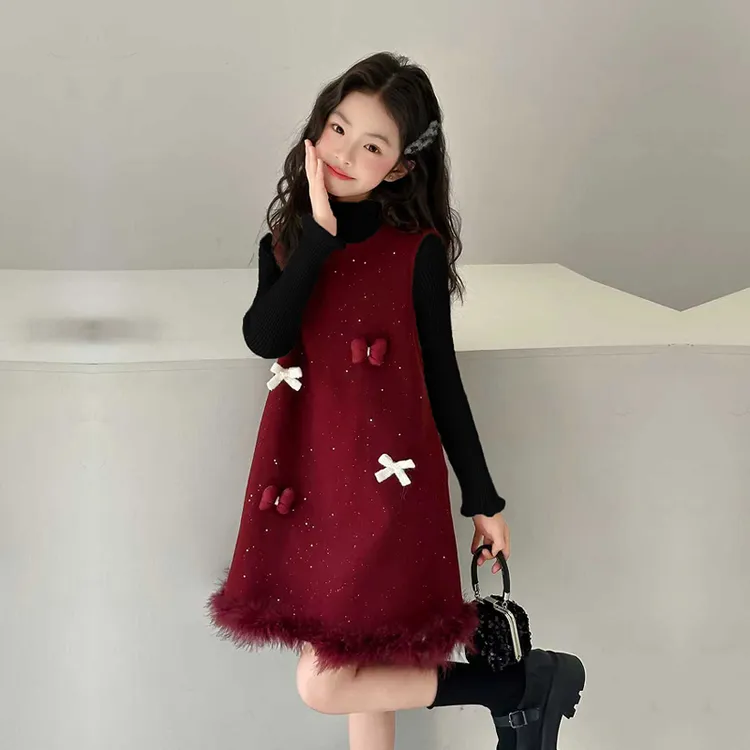 冬天裙子女童2025新款大童过年衣服秋冬儿童高级感新年战袍连衣裙