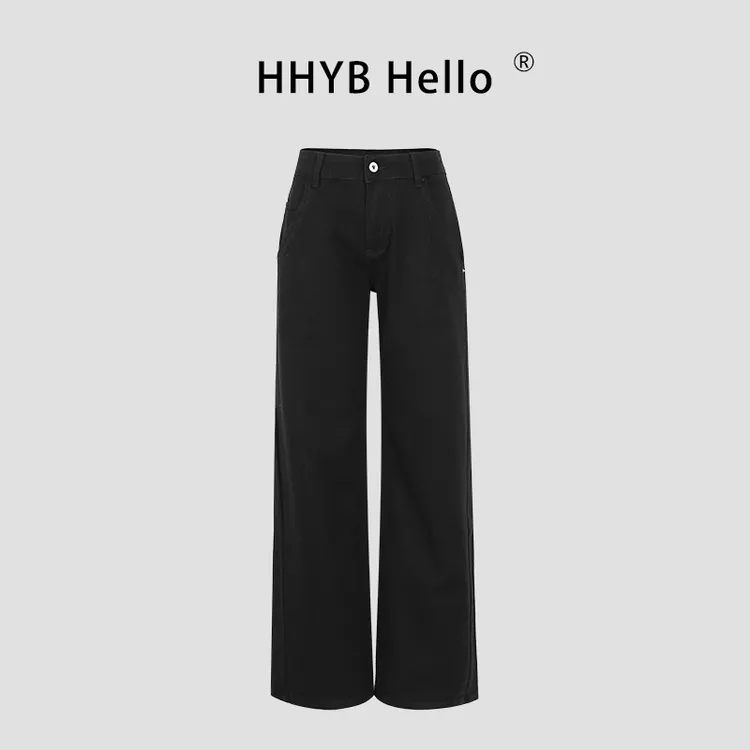 HHYB Hello【Q】宽松直筒牛仔裤2025新款复古休闲显瘦长裤Q254122
