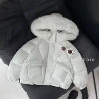 【现货】阿卷冬装韩版儿童纯色简约连帽保暖毛领棉服外套MPG5515