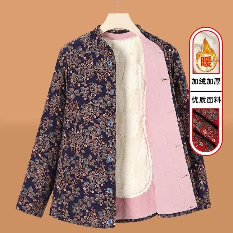 妈妈冬装小棉袄女奶奶加厚外套中老年人冬季保暖老太太棉衣服