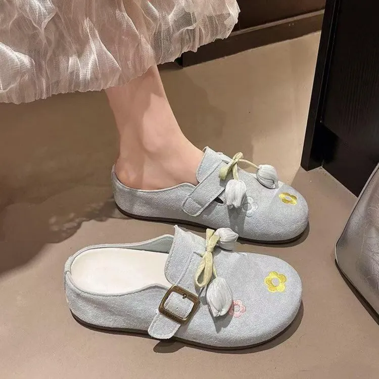 配裙子超火郁金香包头半拖女鞋外穿2025年新款夏季一脚蹬勃肯鞋子
