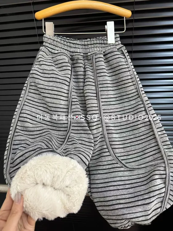 【韩版档口】冬·winter优质加绒加厚菟毛条纹裤韩味主角奶呼呼