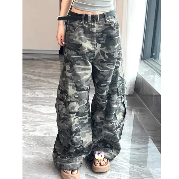 【清仓+运费险】迷彩弯刀牛仔工装裤2025秋季男女同款宽松阔腿裤