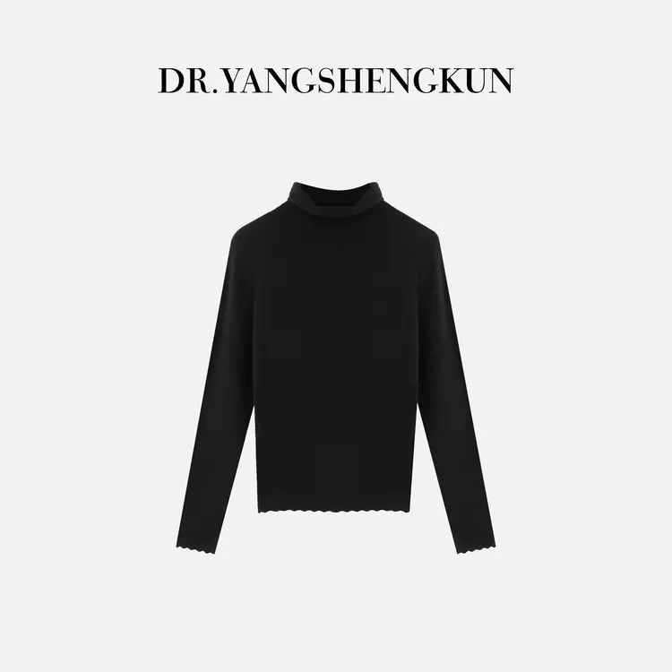 杨圣坤2025新品100%山羊绒手工钩花波浪边高领针织衫S82592509