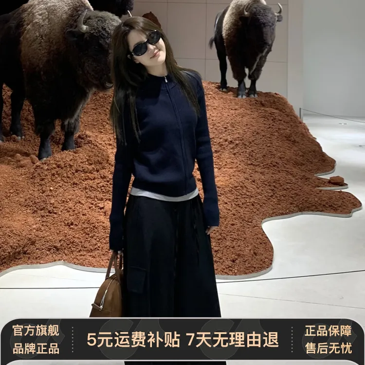 黑色拉链针织开衫外套女春秋季2026新款毛衣修身早秋chic韩系上衣