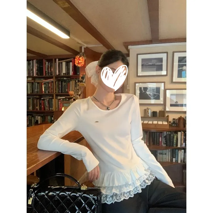 宋正恩10/8 10:00AM上新【小标装饰蕾丝花边U领T】ST2150