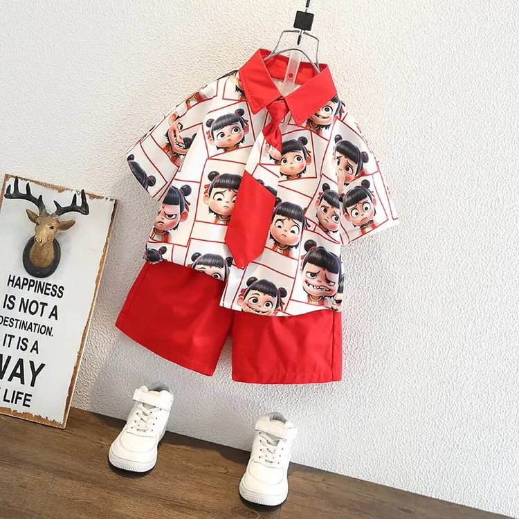 巴拉童年男童夏季哪吒套装2025新款儿童装洋气小童短袖衬衫帅宝宝