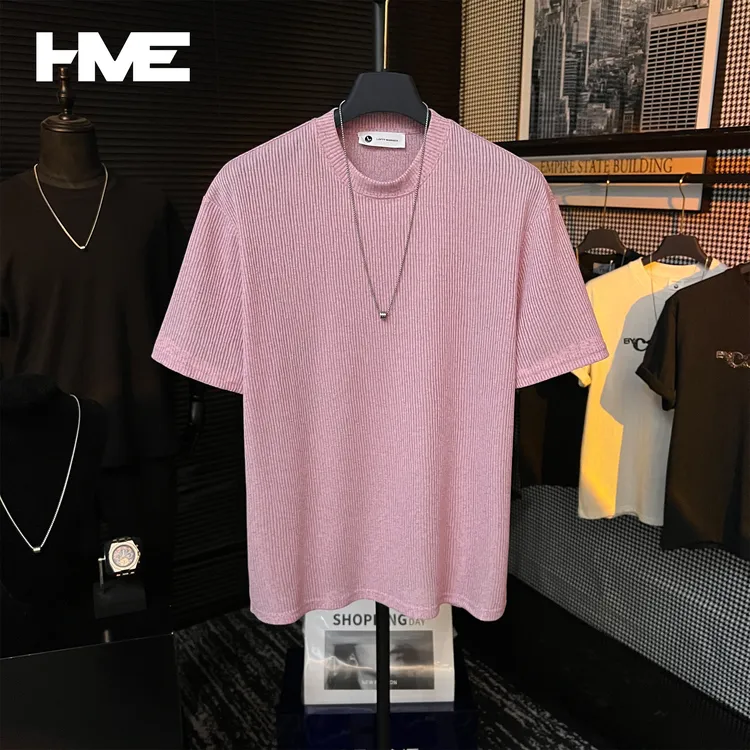【HMEYAO】原创夏季肌理坑条纹冰感棉短袖舒适百搭纯色时尚微阔T恤
