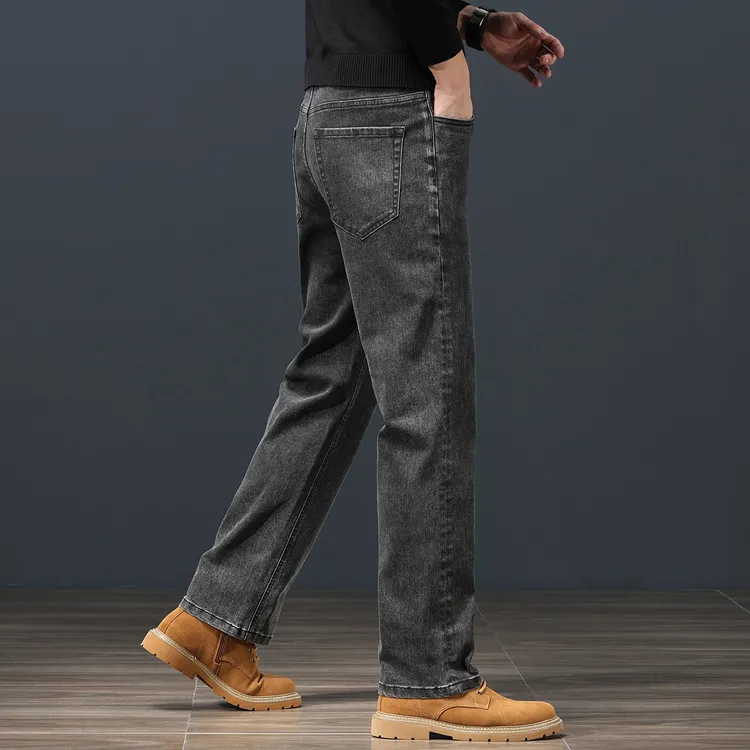 香港高端灰色牛仔裤男士2025秋冬款宽松直筒中年商务弹力休闲长裤
