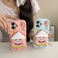 适用【苹果】16pro可爱雪糕派大星全包立体手机壳支架iPhone15软壳