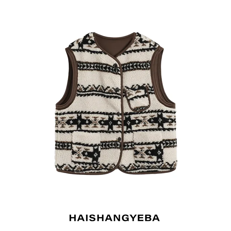 【海上叶爸】新款2025秋冬百搭休闲提花条纹羊毛马甲外套