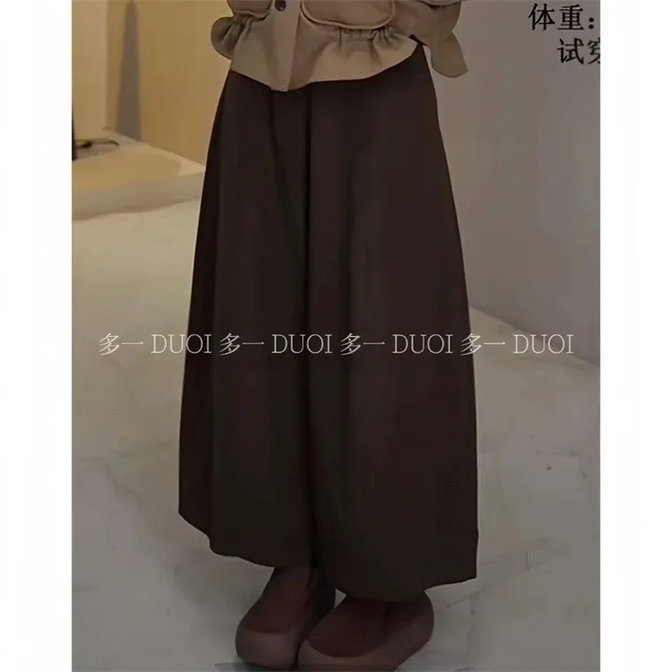多一“冬日漫步”2025冬季纯色中骨线高腰一粒扣百搭薄绒阔腿裤