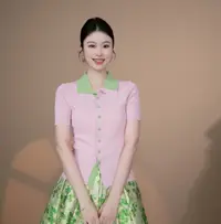 小井定制私服【撞色系列】夏季新款粉绿撞色POLO领开衫J25Z008