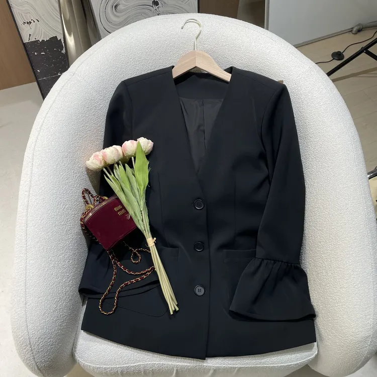 【仅外套】花老爷微胖大码女装显瘦花袖V领正肩西装外套HLY3214