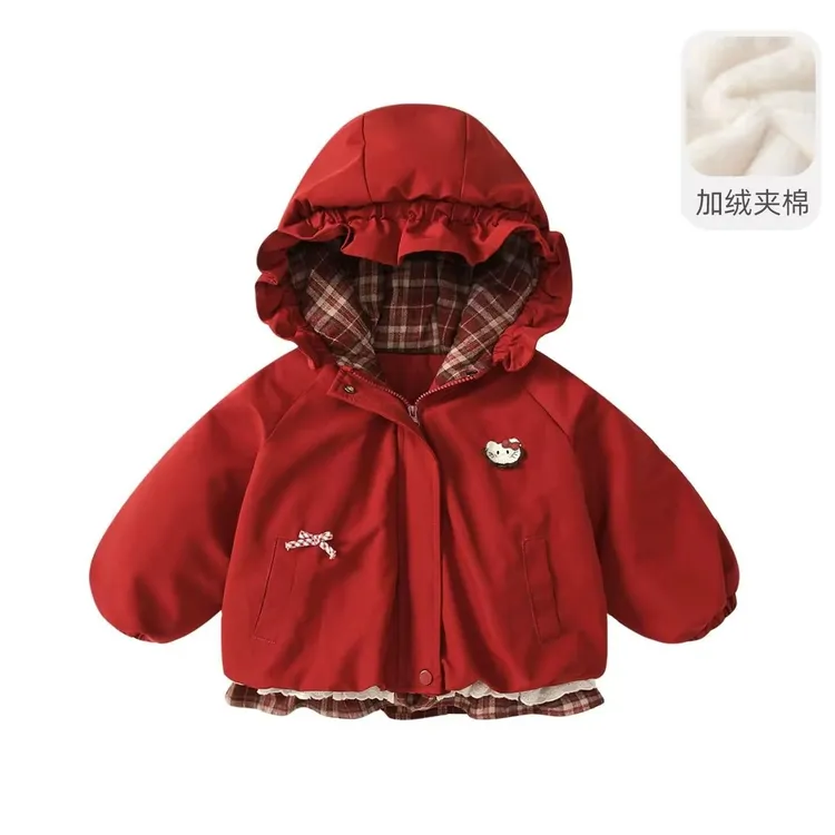 加绒女宝冬季卡通动漫棉服厚款图案幼童中长款连帽