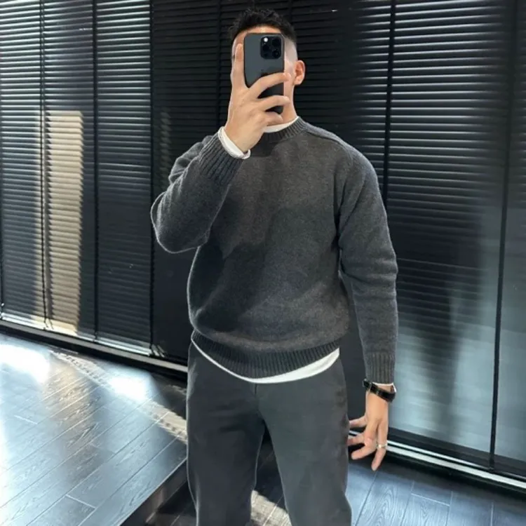 纯色休闲圆领长袖针织秋冬新款圆领打底衫针织衫保暖外穿毛衣男士