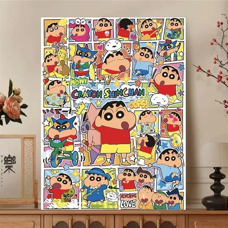 diy数字油画蜡笔小新卡通动漫油彩画手工填充涂色可爱装饰画手绘
