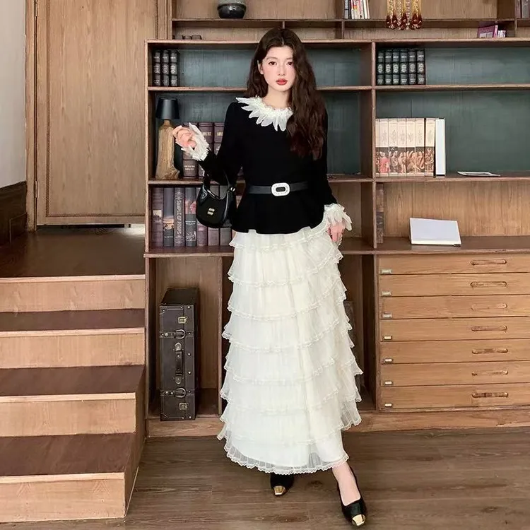 设计感法式名媛千金两件套装裙2025秋冬季新款气质上衣网纱半身裙