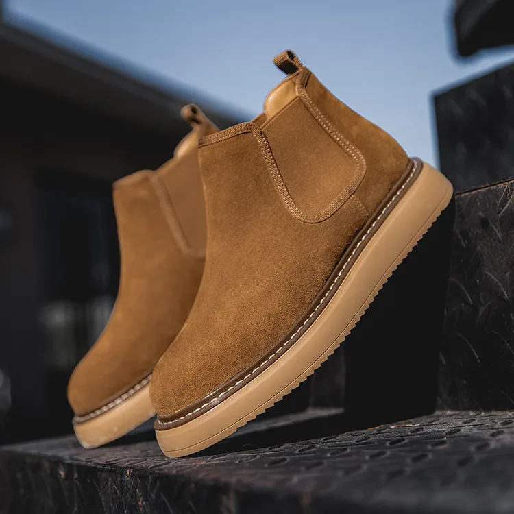新款马丁靴真皮翻毛休闲短靴男士复古高帮工装鞋厚底中帮皮靴男