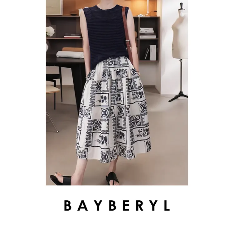  BAYBERYL老贝艺术民族风刺绣百搭棉文艺A字半身裙YQ5E0704-5/25