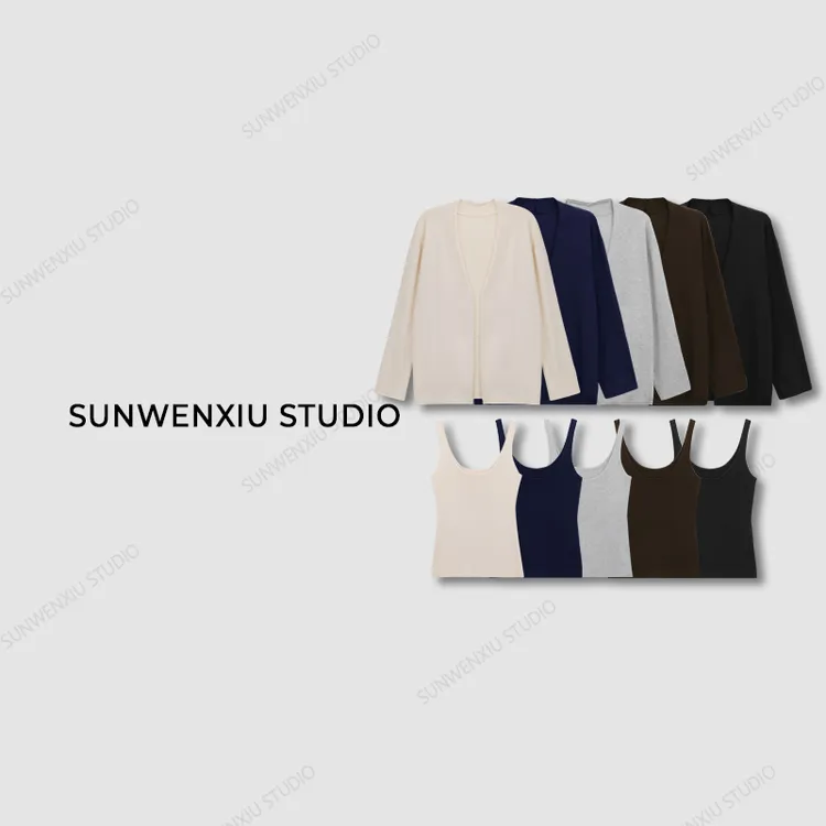 swx studio2店 “天鹅颈”夏日b备亲肤防晒针织衫吊带两件套