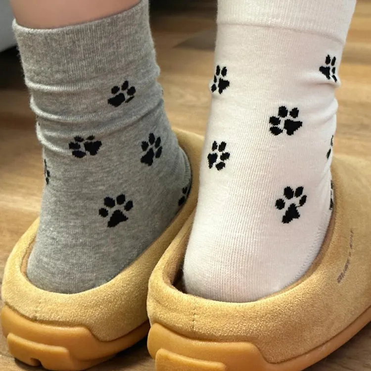 嗷喔~小奶狗爪印wawa！简直太可爱rua卡通袜子猫爪图案学院风长袜