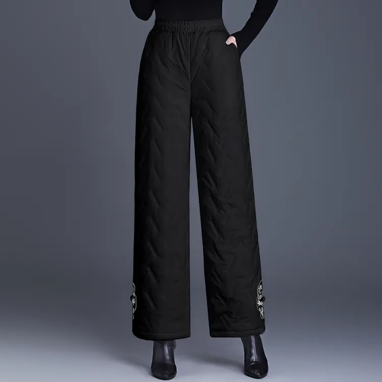 羽绒棉裤新中式国风女裤外穿冬季款加厚保暖宽松显瘦九分直筒裤