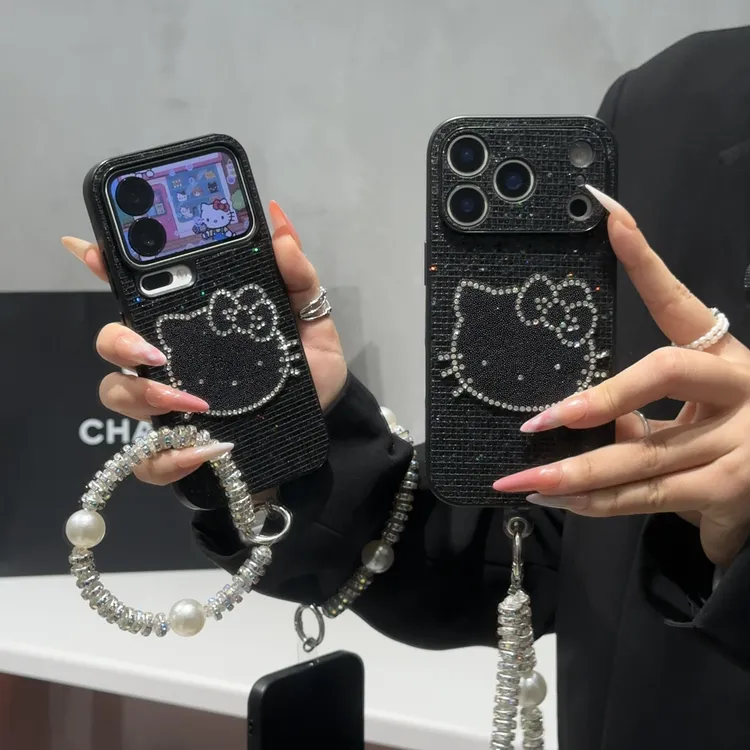 奥菲顿闪钻kt贴片挂链适用苹果17/16小香风手机壳华为vivoppo小米