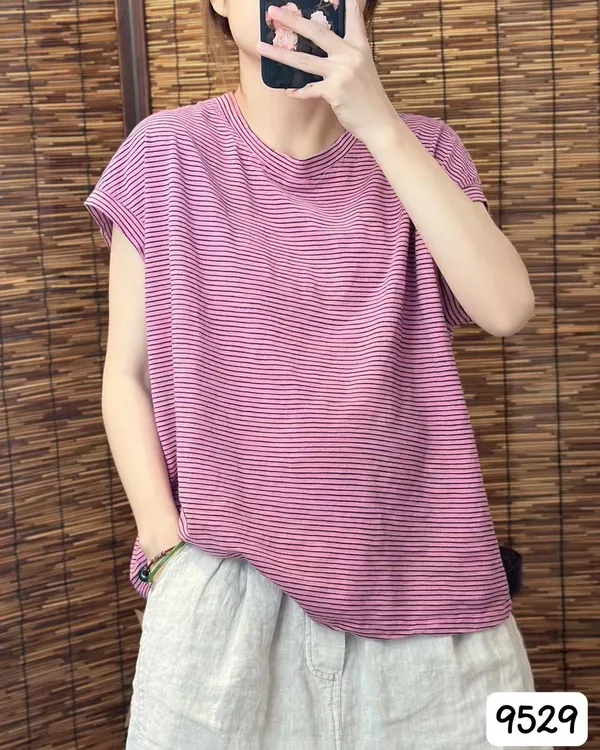 9529夏季新款纯棉条纹短袖显瘦休闲百搭宽松韩版时尚潮流水洗个性