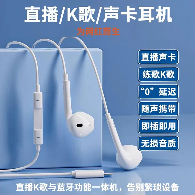 多功能有线耳机唱歌K歌主播专业通用数码麦克风耳机TYPE-C话筒