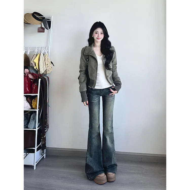 高街复古立领短款修身显瘦上衣秋季新款ins设计感百搭夹克外套女