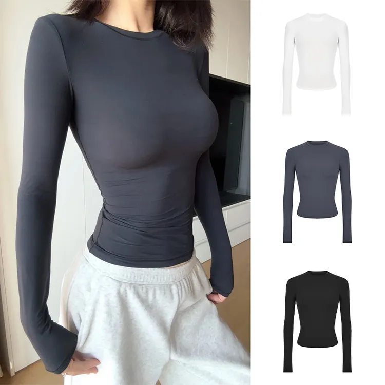 Moses Queen/魔西女王锦氨高弹T恤女 平替收腰打底衫长袖瑜伽服