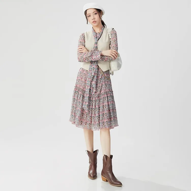 AMASS/阿玛施夏日出游浪漫玫瑰粉印花洋装连衣裙5500563雅丹风