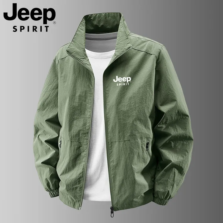 Jeep吉普春秋季新款外套时尚男立领夹克纯色大码宽松户外薄款外套