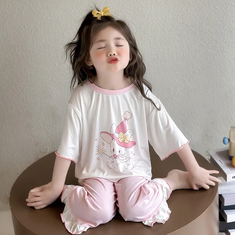 儿童睡衣春夏季冰丝莫代尔公主女孩薄款空调服宝宝套装女童家居服