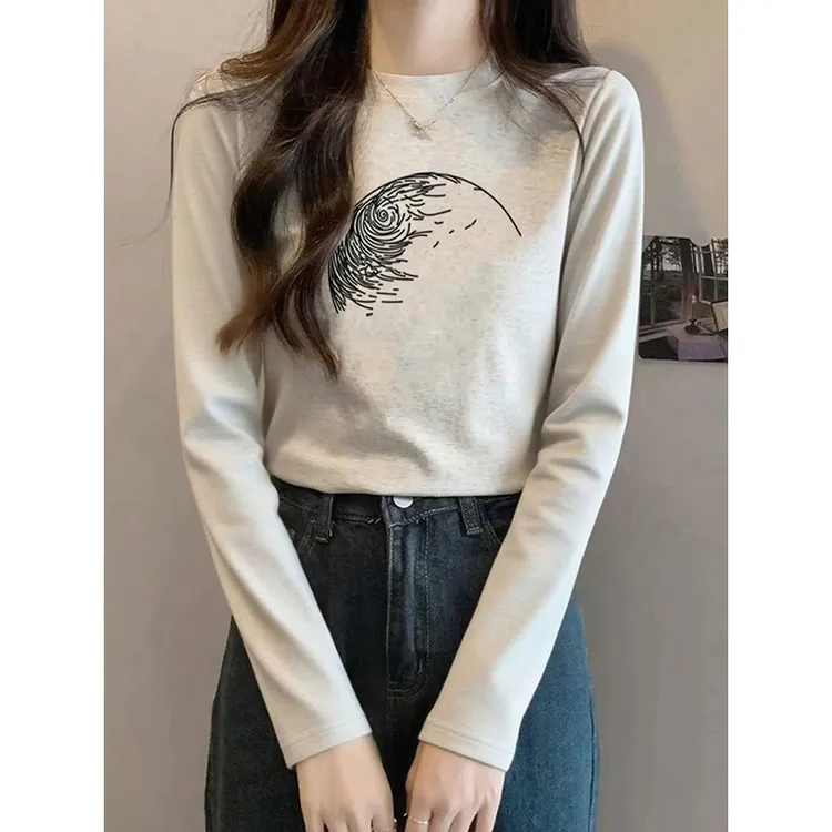 长袖t恤女2025秋季新款圆领套头修身显瘦百搭打底衫内搭纯棉上衣