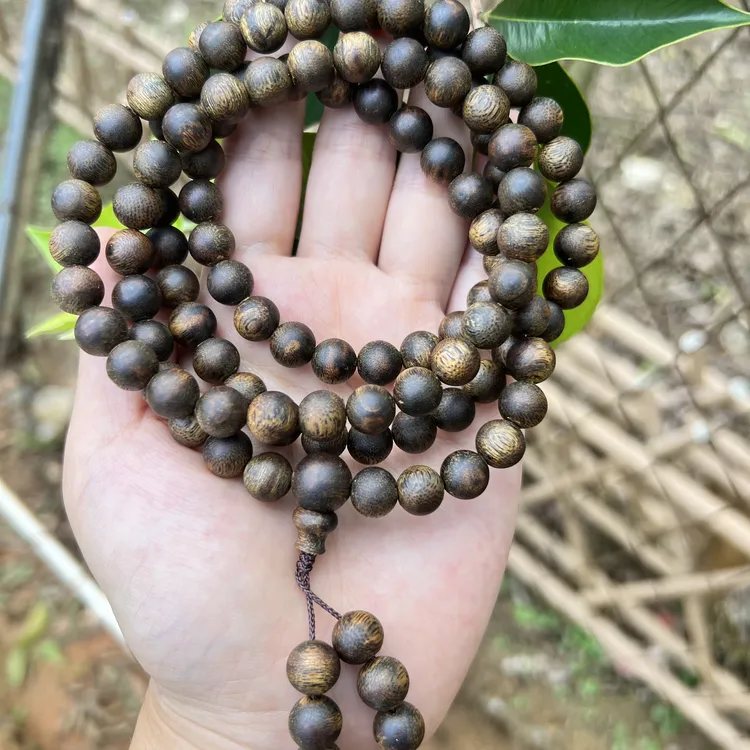 沉香108颗沉香手串卡9mm/44克沉水浮天然奇楠沉香手串20-23大手围