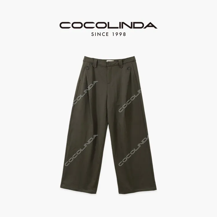 COCOLINDA | 户外墨绿色双扣包边设计休闲裤P5203