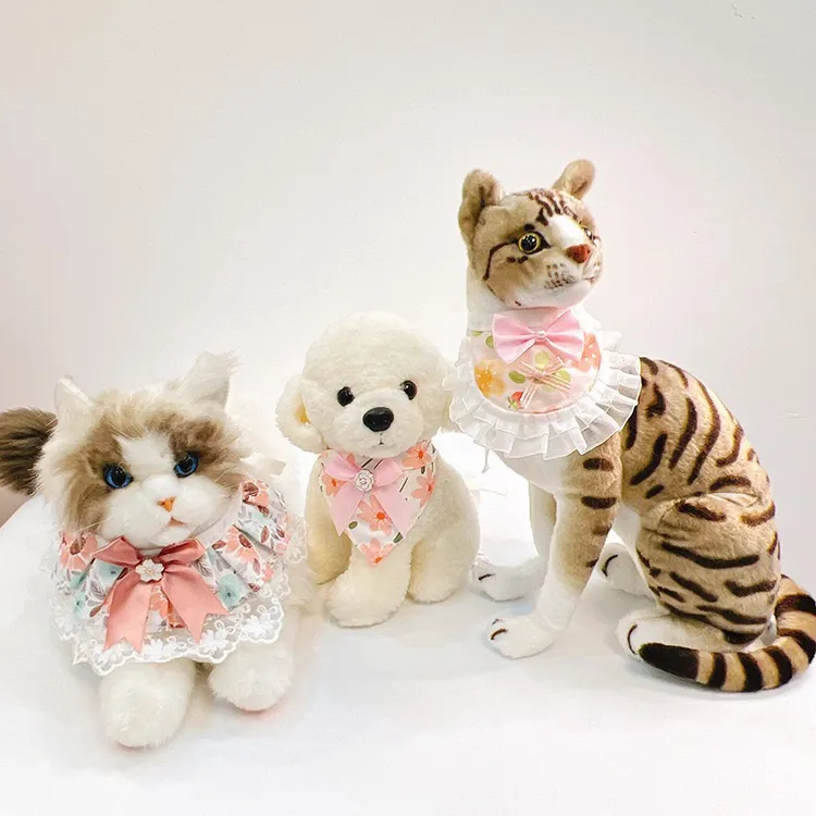 宠物猫咪狗狗围脖围巾蕾丝蝴蝶结花边口水巾项圈时尚饰品玩偶猫