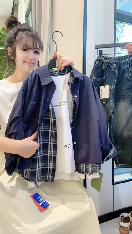 25款格子上衣宽松单排扣两面穿秋季两件不起球夹克长袖时尚洋气