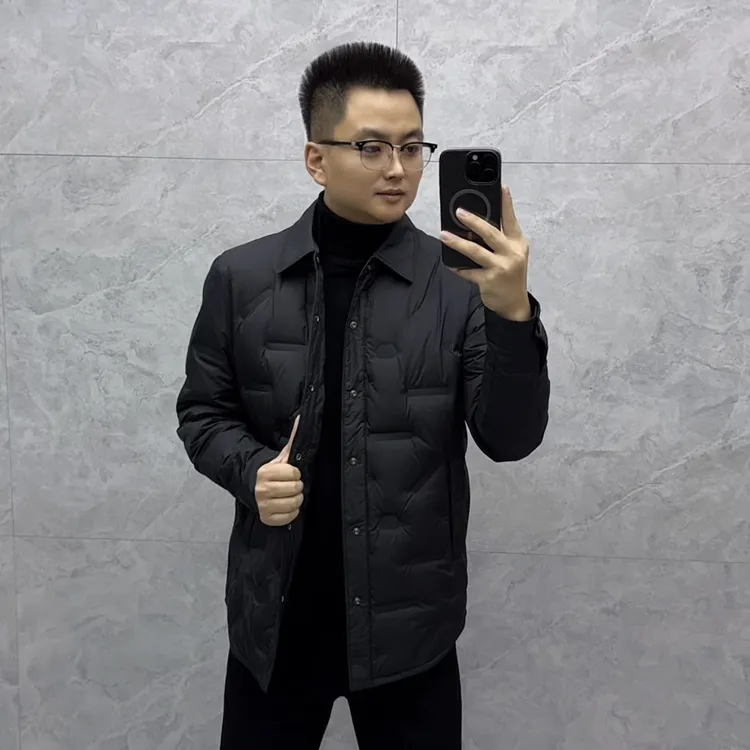 冬季新款男士高端欧货定制轻奢时尚翻领鸭绒外套夹克上衣保暖舒适