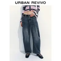 UR2025秋季新款女装丹宁回潮复古腰带弯刀牛仔长裤UYV850127